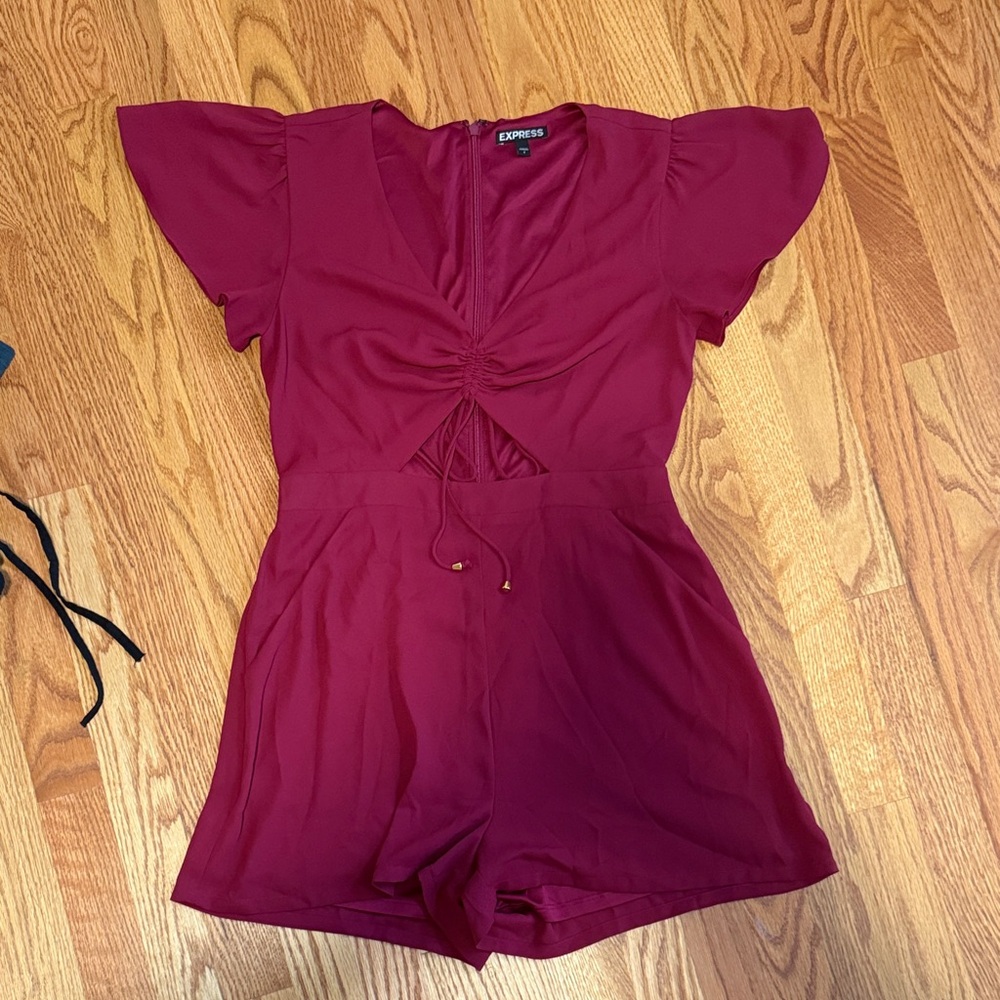 Express Deep Red Romper with Flutter Sleeves
